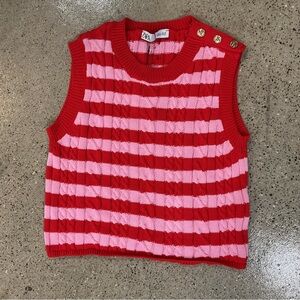 ZARA NWT Red and Pink Striped Knit Cottagecore Preppy Tank size S